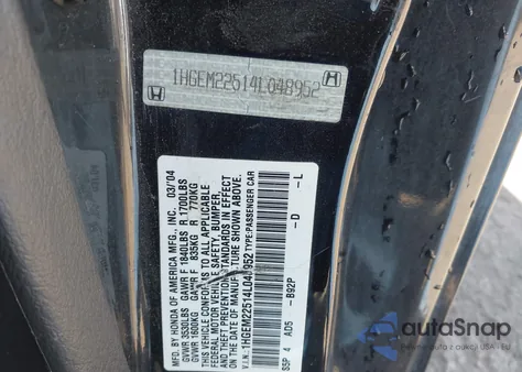 2004 Honda Civic Lx из США, поврежденный, VIN 1HGEM22514L048952